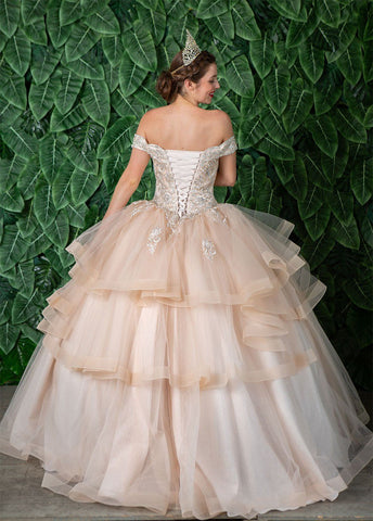 Mehrlagiges schulterfreies Quinceanera-Kleid von Calla KY018383