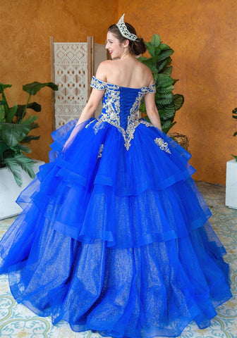 Mehrlagiges schulterfreies Quinceanera-Kleid von Calla KY018383