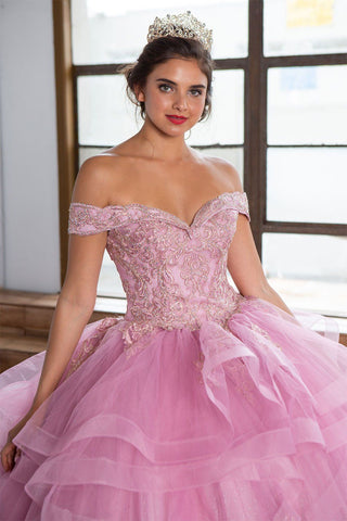 Mehrlagiges schulterfreies Quinceanera-Kleid von Calla KY018383