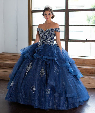 Mehrlagiges schulterfreies Quinceanera-Kleid von Calla KY018383