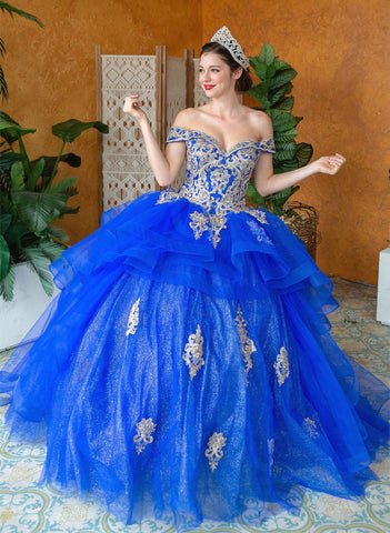 Mehrlagiges schulterfreies Quinceanera-Kleid von Calla KY018383
