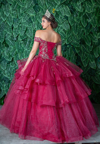 Mehrlagiges schulterfreies Quinceanera-Kleid von Calla KY018383