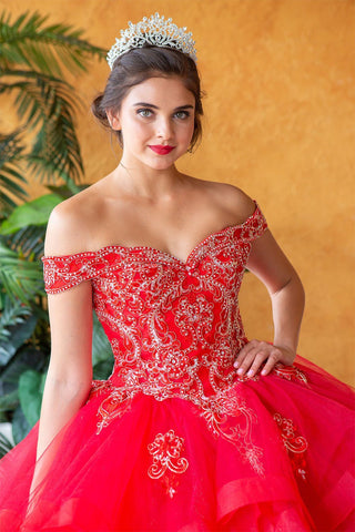 Mehrlagiges schulterfreies Quinceanera-Kleid von Calla KY018383