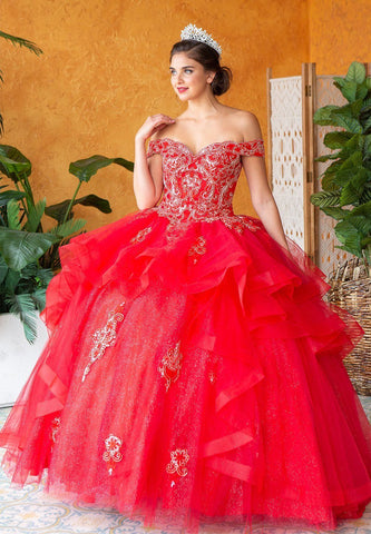 Mehrlagiges schulterfreies Quinceanera-Kleid von Calla KY018383