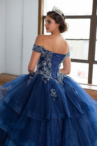 Mehrlagiges schulterfreies Quinceanera-Kleid von Calla KY018383