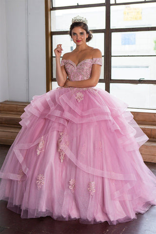 Mehrlagiges schulterfreies Quinceanera-Kleid von Calla KY018383