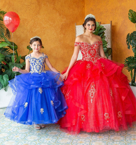 Mehrlagiges schulterfreies Quinceanera-Kleid von Calla KY018383