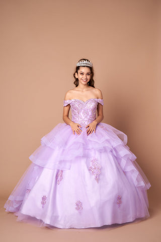 Mehrlagiges schulterfreies Quinceanera-Kleid von Calla KY018383
