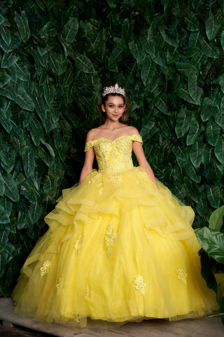 Mehrlagiges schulterfreies Quinceanera-Kleid von Calla KY018383