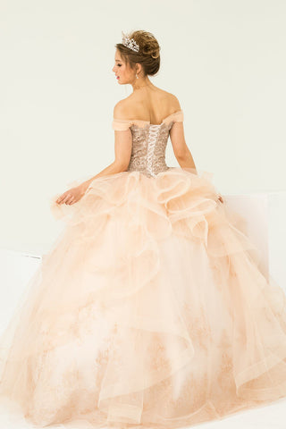 Mehrlagiges schulterfreies Quinceanera-Kleid von Leonia Lee 19005