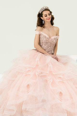 Mehrlagiges schulterfreies Quinceanera-Kleid von Leonia Lee 19005