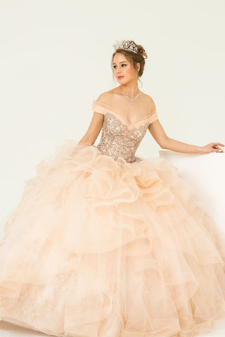 Mehrlagiges schulterfreies Quinceanera-Kleid von Leonia Lee 19005