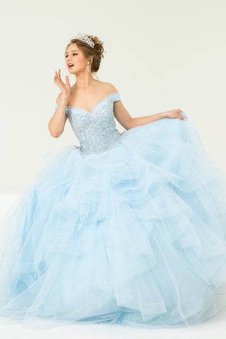Mehrlagiges schulterfreies Quinceanera-Kleid von Leonia Lee 19005