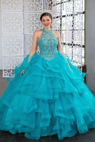 Mehrlagiges Quinceanera-Kleid mit hohem Halsausschnitt von Calla KY75178