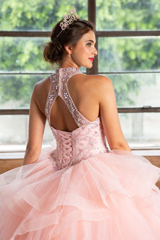 Mehrlagiges Quinceanera-Kleid mit hohem Halsausschnitt von Calla KY75178