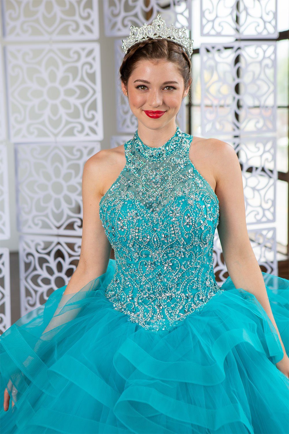 Layered High Neck Quinceanera Dress by Calla KY75178