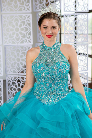 Mehrlagiges Quinceanera-Kleid mit hohem Halsausschnitt von Calla KY75178