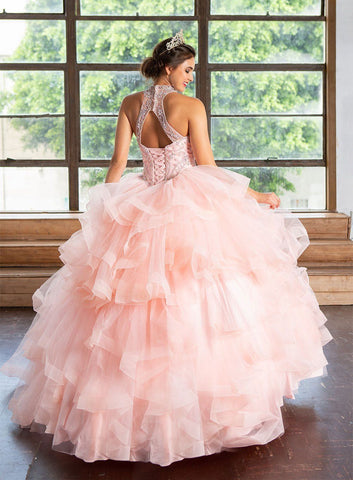 Mehrlagiges Quinceanera-Kleid mit hohem Halsausschnitt von Calla KY75178