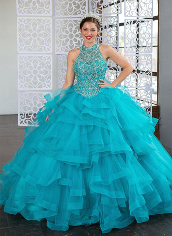 Mehrlagiges Quinceanera-Kleid mit hohem Halsausschnitt von Calla KY75178