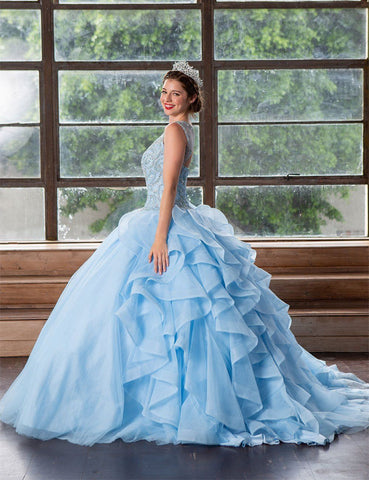 Ärmelloses Quinceanera-Kleid mit mehreren Lagen von Calla KY79288