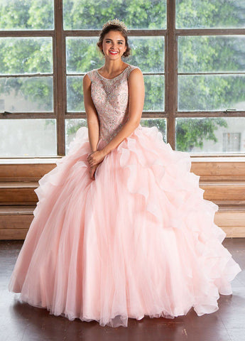 Ärmelloses Quinceanera-Kleid mit mehreren Lagen von Calla KY79288