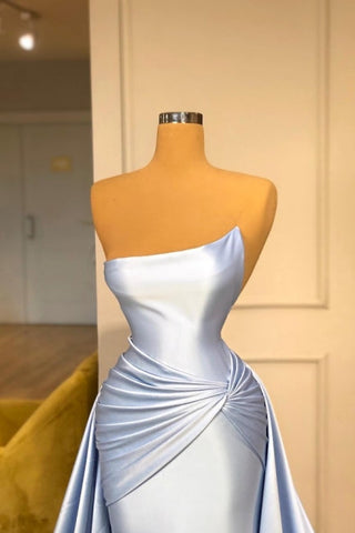 Vestidos de noite sem mangas em linha A azul claro, vestidos de baile longos e simples