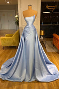 Robe de soirée longue simple sans manches en forme de A bleu clair pour bal de promo