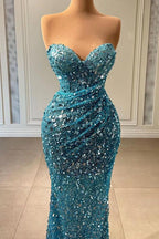 Long Mermaid Sweetheart Strapless Sequins Sleeveless Formal Prom Dress