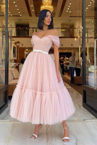 Dark Green Short Sweetheart Off-The-Shoulder Tulle Evening Dress with Belts