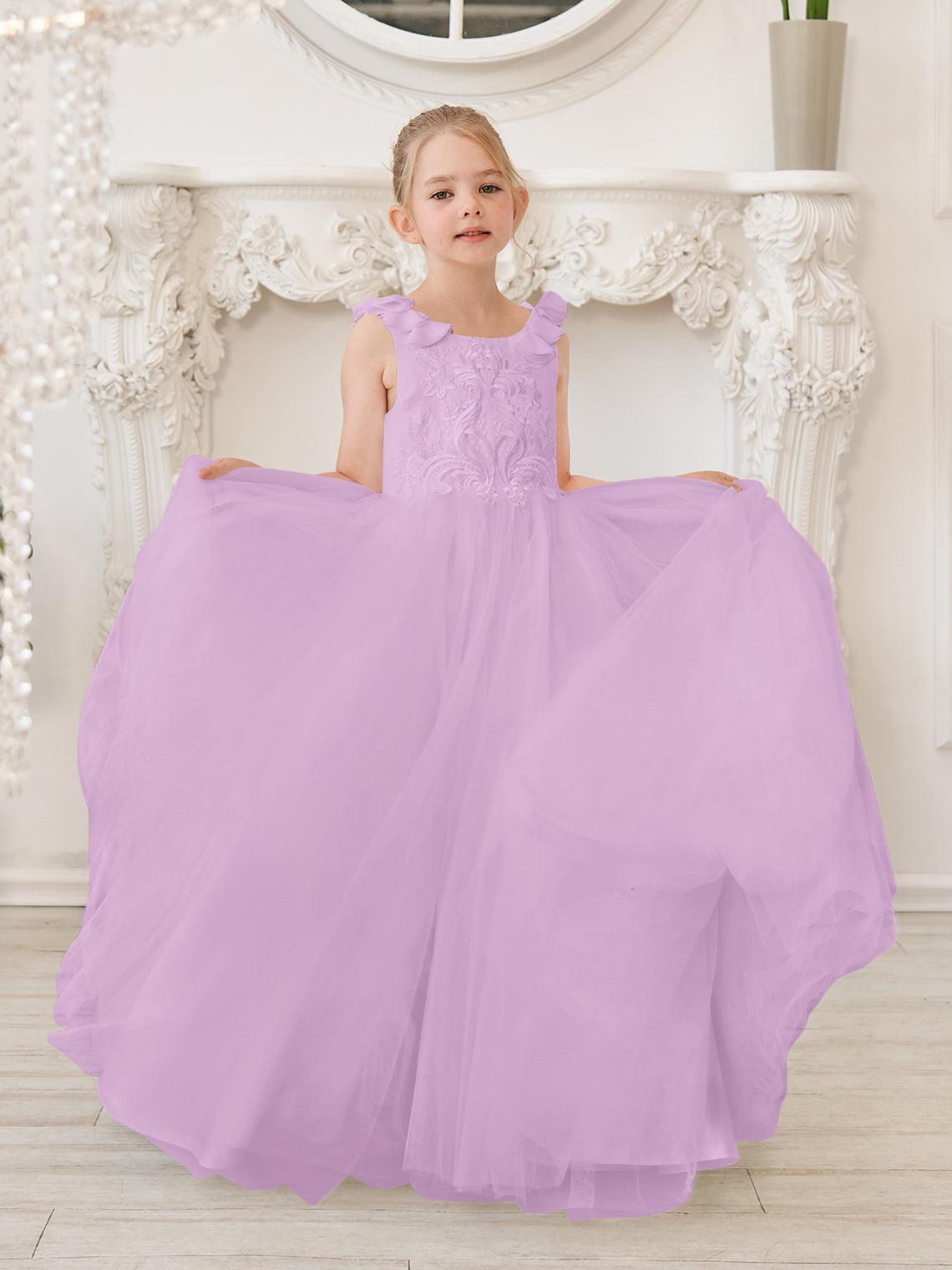 Elegant White Tulle Flower Girl Dress with Sweep Train