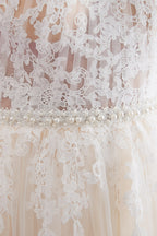 Long A-line Halter Appliques Lace Tulle Evening Dresses