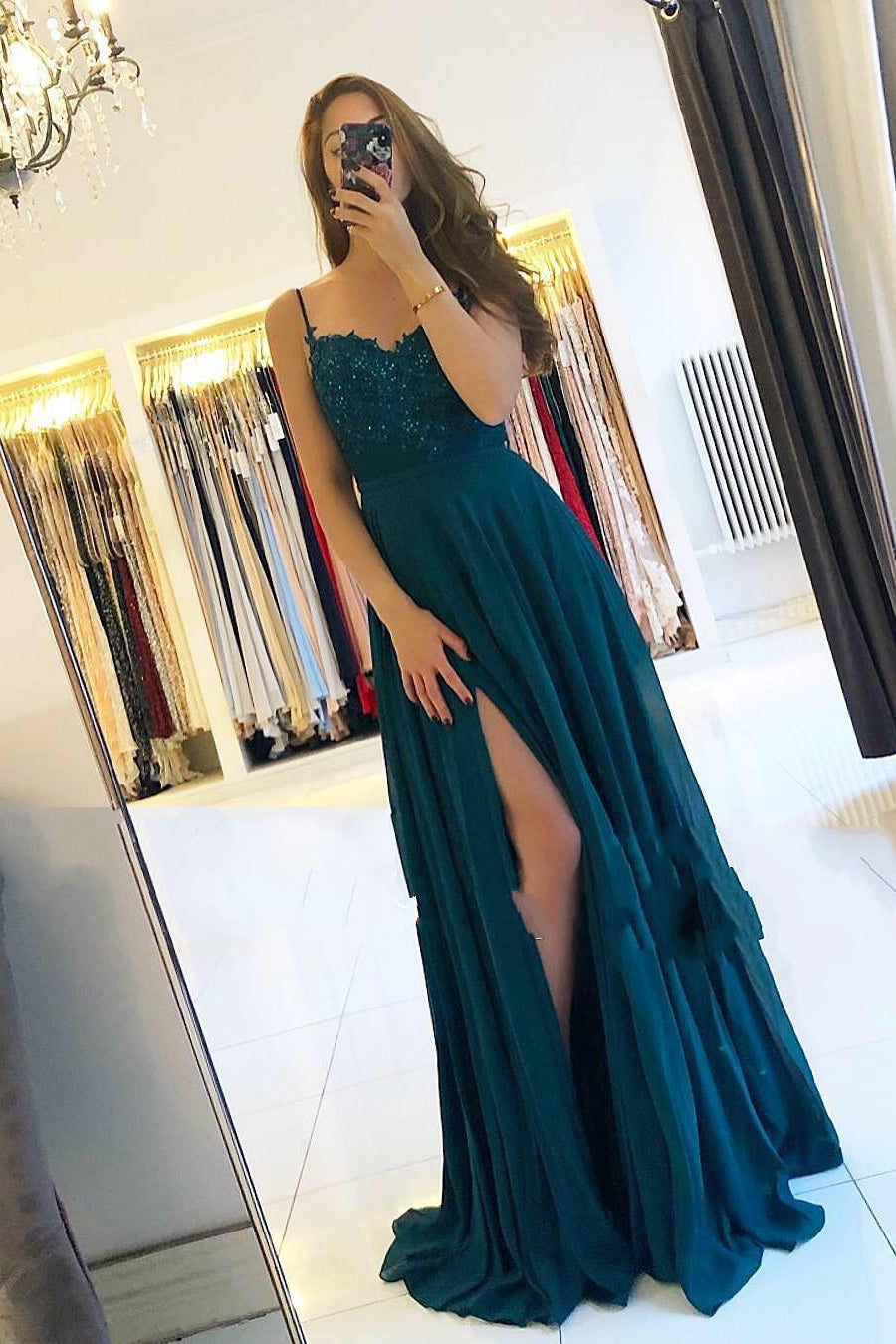 Long A-Line Sweetheart Chiffon Prom Dress With Slit