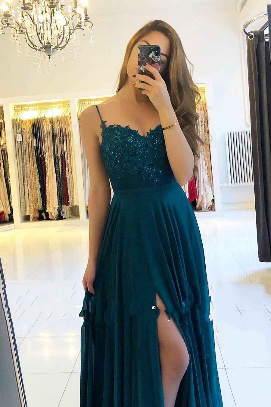 Long A-Line Sweetheart Chiffon Prom Dress With Slit