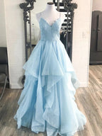 Long A-line Sweetheart Fluffy Tulle Lace Prom Formal Dresses