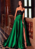 Long A-Line Sweetheart Satin Front Slit Prom Dress With Pockets by BIZTUNNEL