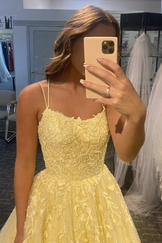 Langes, rückenfreies A-Linien-Abschlussballkleid aus Tüll und Spitze