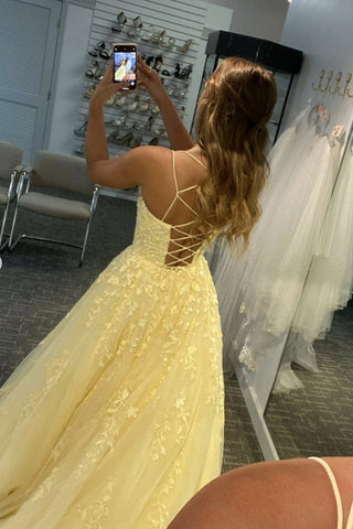 Langes, rückenfreies A-Linien-Abschlussballkleid aus Tüll und Spitze