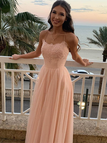 Langes A-Linien-Ballkleid mit Tüllspitze und offenem Rücken