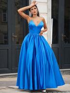 Long A-Line V-Neck Satin Backless Prom Dress
