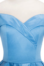 Langes Ballkleid, schulterfrei, Satin, blau, Ballkleider mit Schlitz