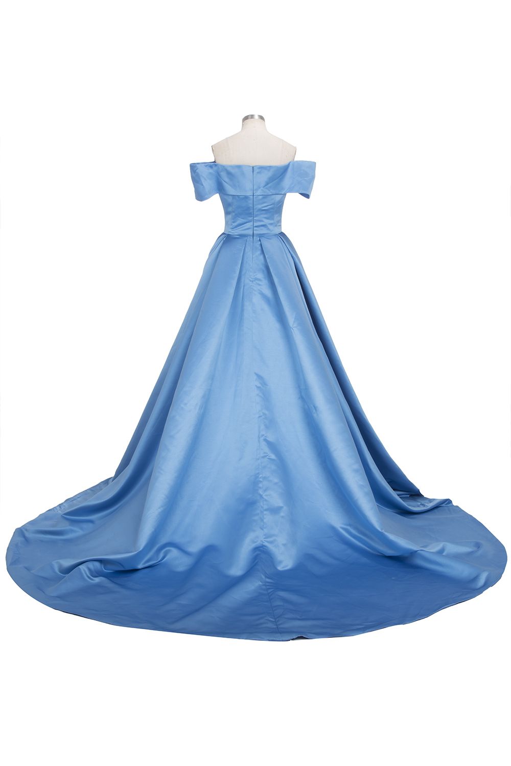 Langes Ballkleid, schulterfrei, Satin, blau, Ballkleider mit Schlitz