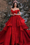 Abito da Ballo Lungo Sfoderato Spalline Scollato Satin Pizzo Rosso per il Ballo