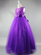Long Ball Gown Satin Jewel Neck Wedding First Communion Pageant Flower Girl Dresses
