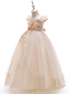 Long Ball Gown Tulle Sleeveless Off The Shoulder Wedding Party Flower Girl Dresses