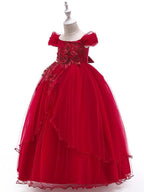 Long Ball Gown Tulle Sleeveless Off The Shoulder Wedding Party Flower Girl Dresses