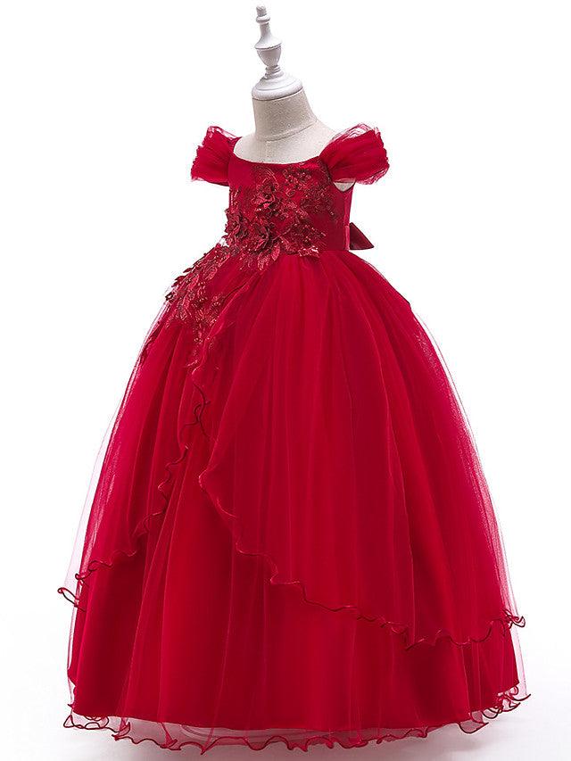 Long Ball Gown Tulle Sleeveless Off The Shoulder Wedding Party Flower Girl Dresses