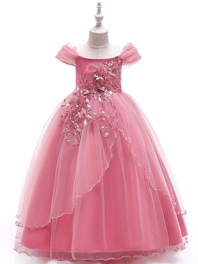 Long Ball Gown Tulle Sleeveless Off The Shoulder Wedding Party Flower Girl Dresses