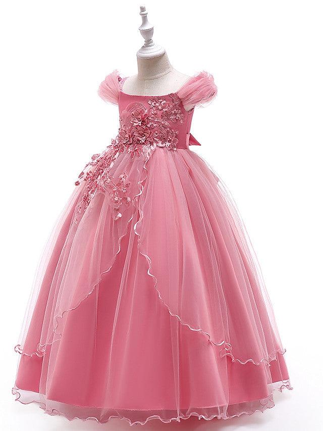 Long Ball Gown Tulle Sleeveless Off The Shoulder Wedding Party Flower Girl Dresses