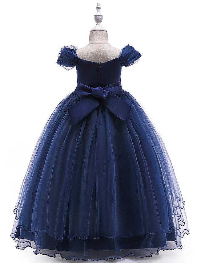 Long Ball Gown Tulle Sleeveless Off The Shoulder Wedding Party Flower Girl Dresses