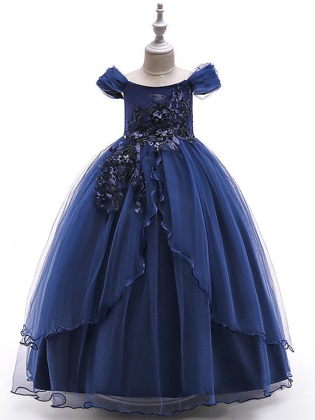 Long Ball Gown Tulle Sleeveless Off The Shoulder Wedding Party Flower Girl Dresses